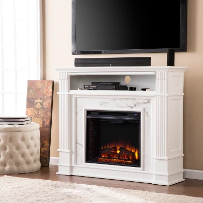 Highpoint Faux Cararra Marble Electric Media Fireplace White - Aiden Lane