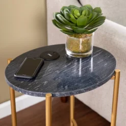 Vonceach Side Table With Wireless Charging Station Gold - Aiden Lane