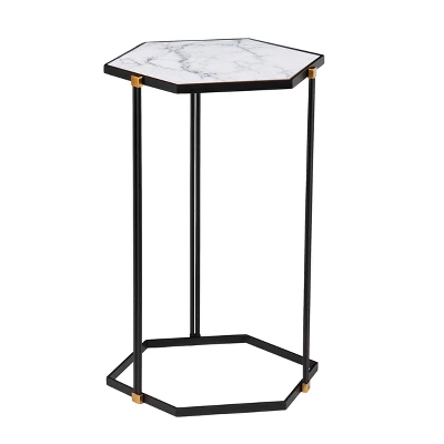 Set Of 2 Memthy Faux Marble Nesting Tables Black/Gold - Aiden Lane - Image 5