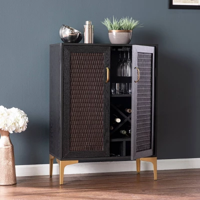 Fhamtes Two Door Bar Cabinet Black/Gold - Aiden Lane - Image 2