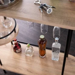 Dumare Wine/Bar Table With Glassware Storage Natural/Black Finish - Aiden Lane