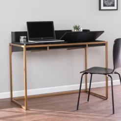Bilcrafield Flip Top Desk With Storage Black/Gold - Aiden Lane