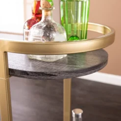 Lyflon Rolling Bar Cart Black/Gold - Aiden Lane