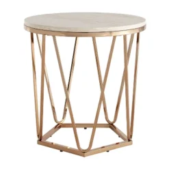 Laconia Faux Stone Round End Table - Aiden Lane