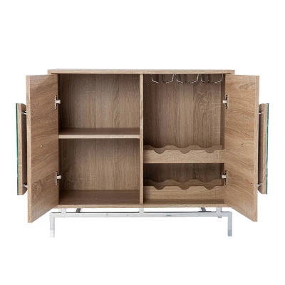 Befail Bar Cabinet With Wine Storage Natural/Chrome - Aiden Lane - Image 5