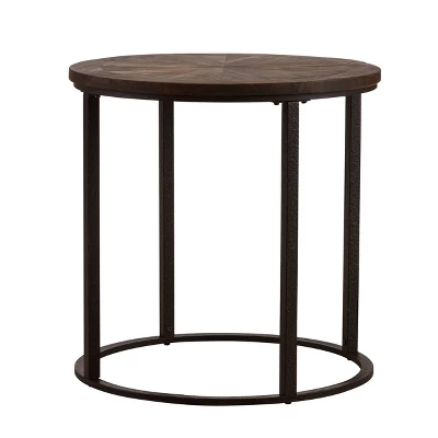 Lymedon Round Reclaimed Wood End Table Natural/Black - Aiden Lane - Image 3