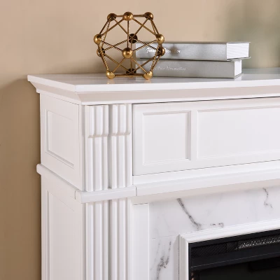 Highpoint Faux Cararra Marble Electric Media Fireplace White - Aiden Lane - Image 2