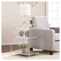 Benton Glam Mirrored Side Table - Chrome - Aiden Lane
