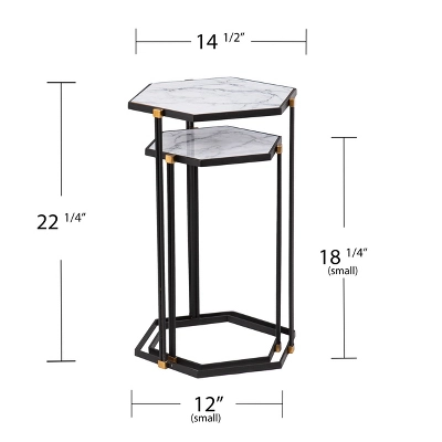 Set Of 2 Memthy Faux Marble Nesting Tables Black/Gold - Aiden Lane - Image 8
