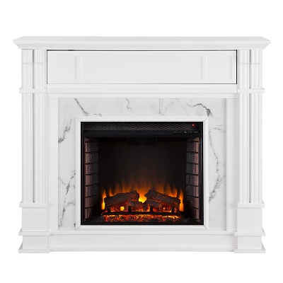 Highpoint Faux Cararra Marble Electric Media Fireplace White - Aiden Lane - Image 4