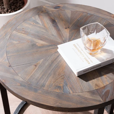 Lymedon Round Reclaimed Wood End Table Natural/Black - Aiden Lane