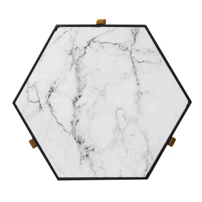 Set Of 2 Memthy Faux Marble Nesting Tables Black/Gold - Aiden Lane - Image 6