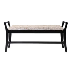 Trentwood Coastal 44.25" Water Hyacinth Bench Whitewashed/Black - Aiden Lane
