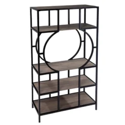 68.25" Vikrin 5 Tier Bookshelf Natural/Black - Aiden Lane