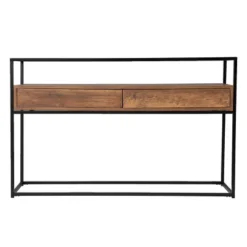 Slehidi Glass Top Console Table With Storage Black/Natural - Aiden Lane