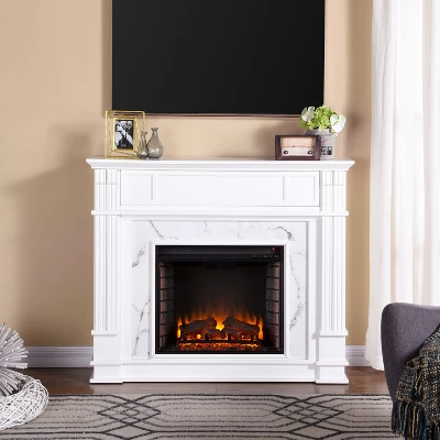 Highpoint Faux Cararra Marble Electric Media Fireplace White - Aiden Lane - Image 3